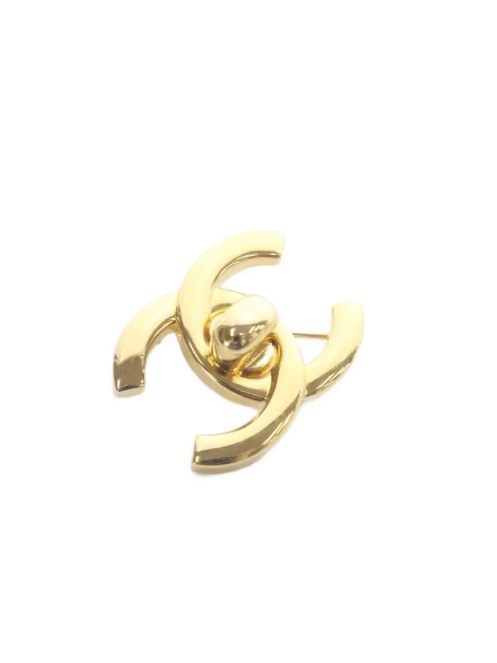 Chanel CC Logo Turnlock Brooch Gold